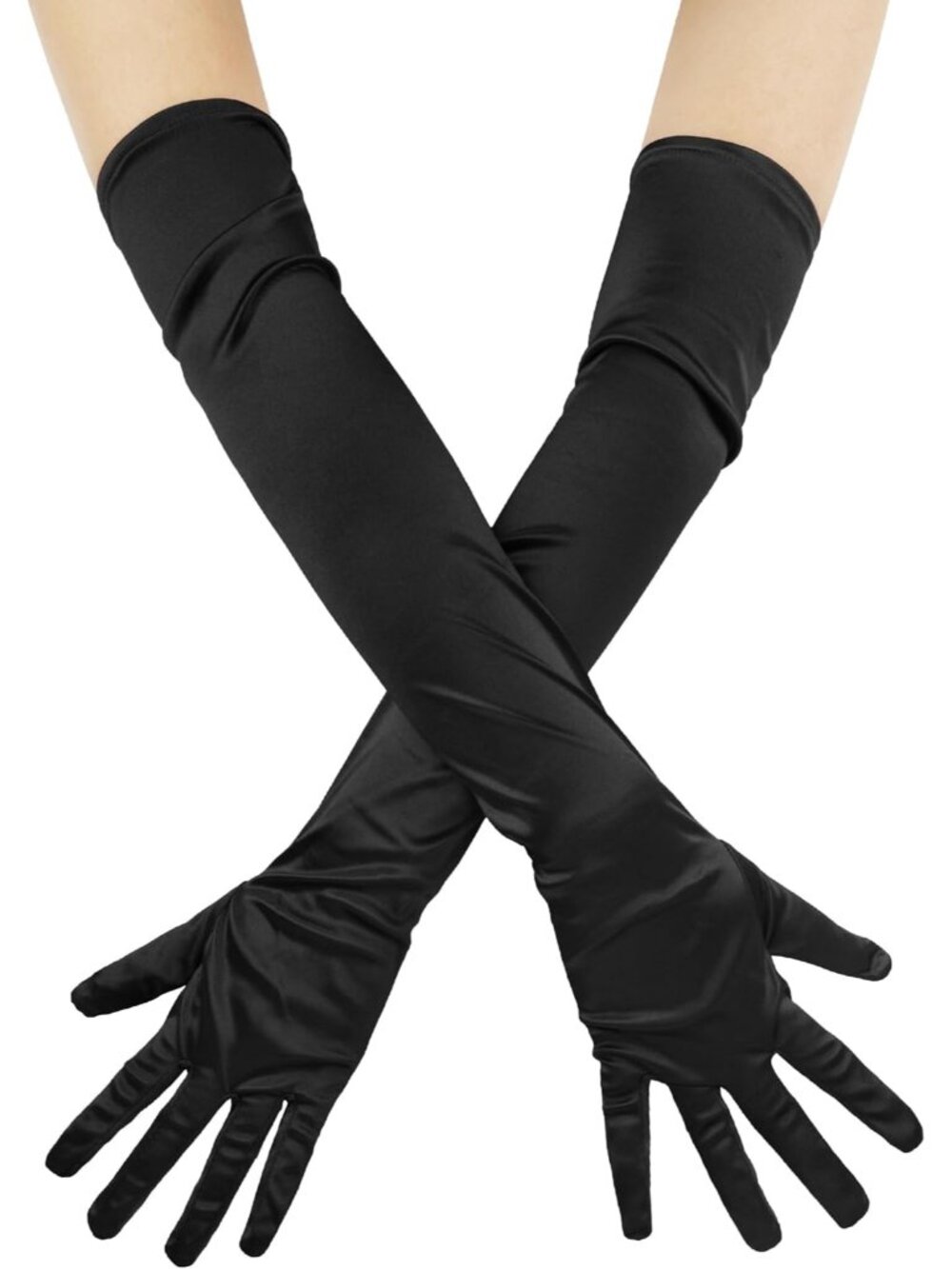 Women's Black 1920s Long Elbow Length For Bridal Evening Satin Opera Gloves